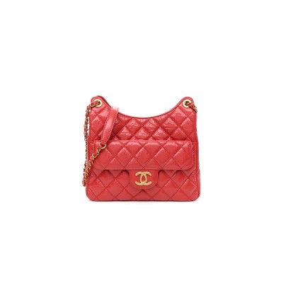 CHANEL SHINY CRUMPLED CALFSKIN QUILTED SMALL WAVY CC HOBO AS3690 (23*18*6cm)